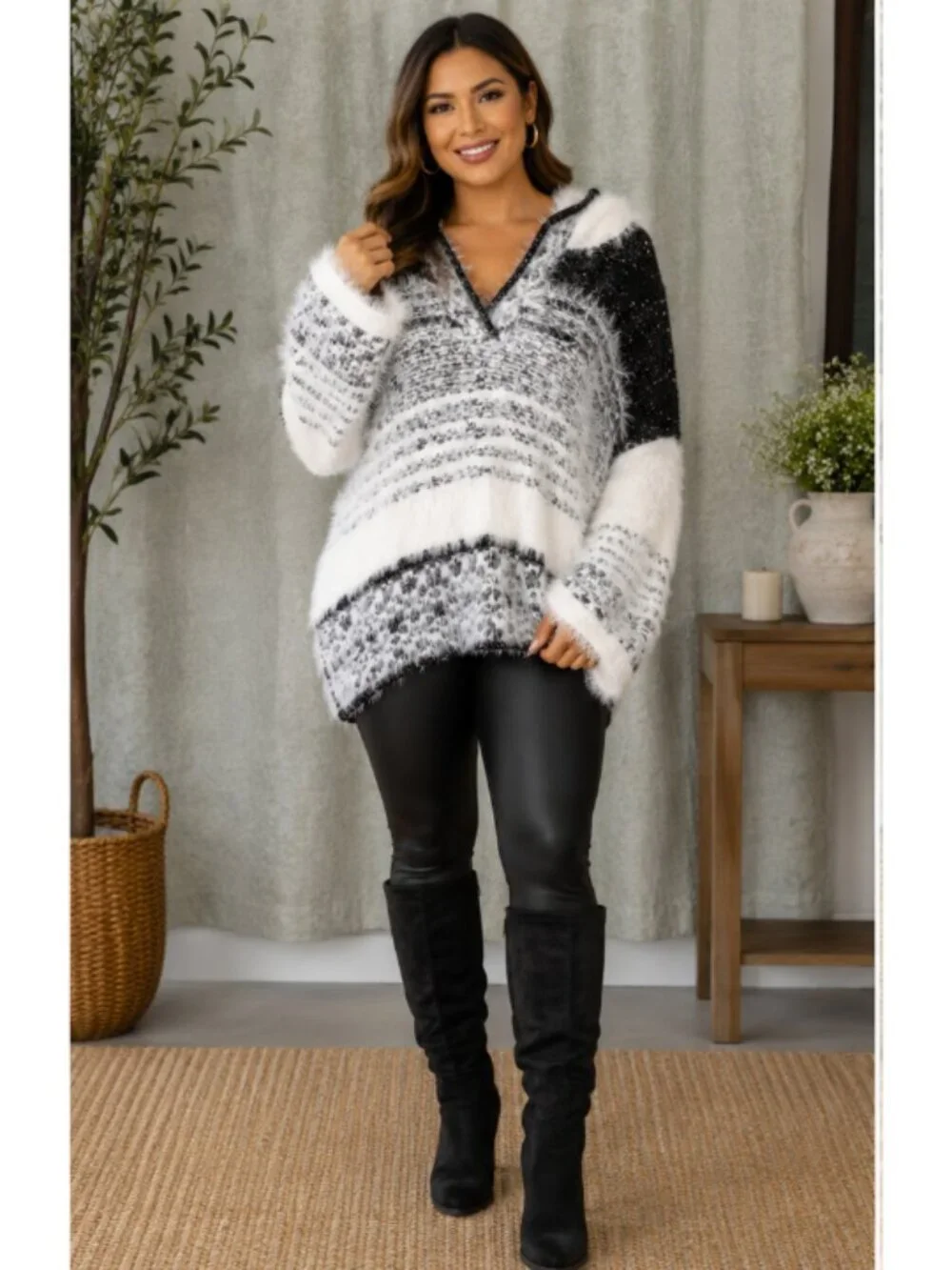 Pilcro Anthropologie Eyelash Hooded Sweater Large Textured Fuzzy Knit Cozy Top